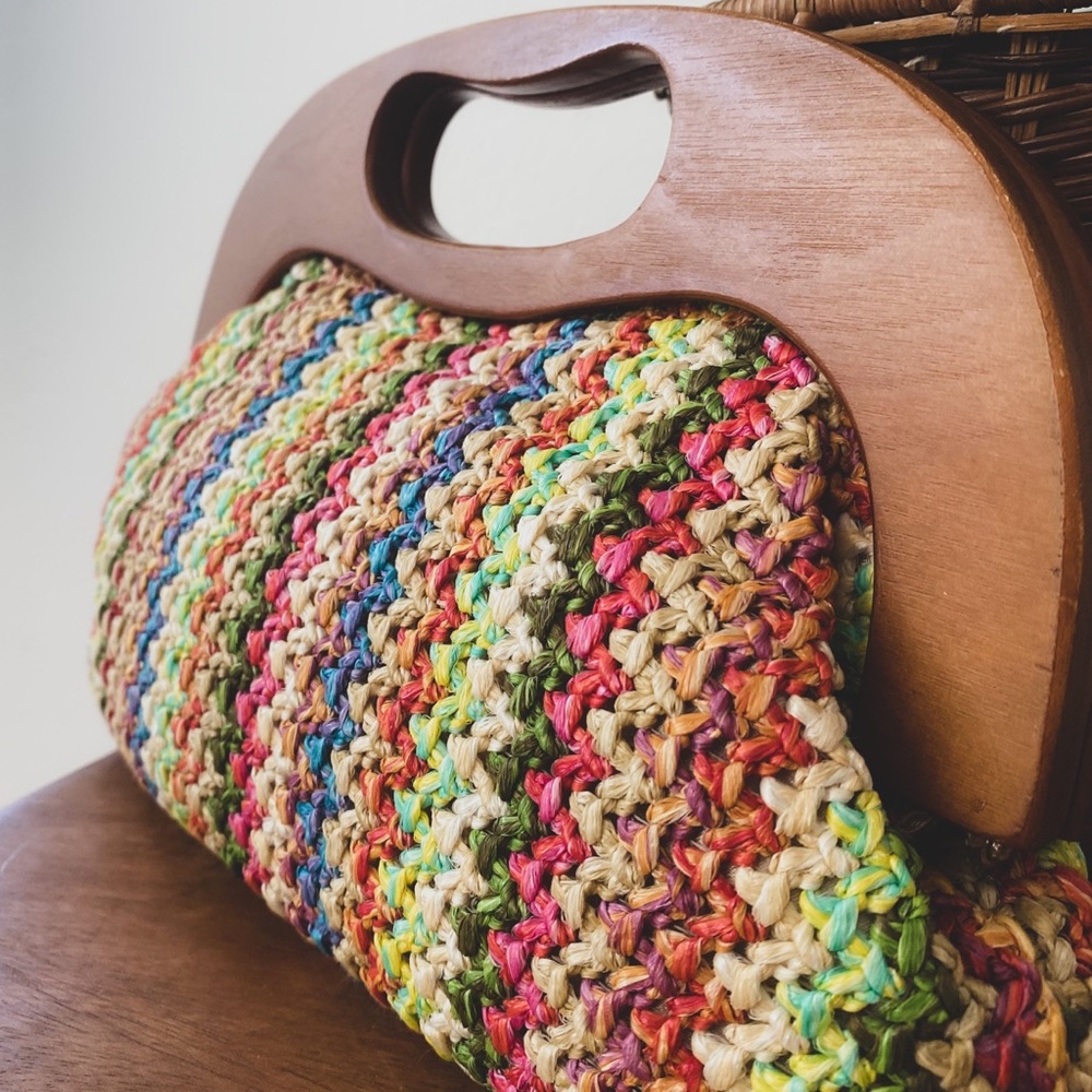 VINTAGE Rainbow Clutch with Wooden Handle - Picture 2 of 3